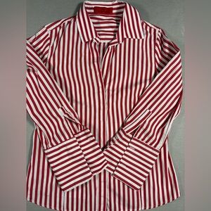 Carolina Herrera Women's Striped Collared Button Up Shirt Top Red White Size 6